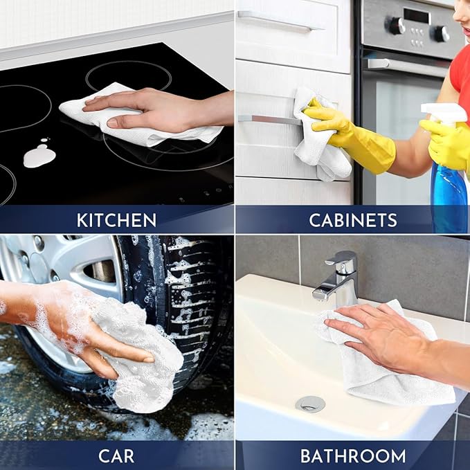 GLIMGLINT White Microfiber Cleaning Cloth150PK Reusable Cleaning RagsHighly Absorbent Shop Rags BulkAll-Purpose Car Cleaning Towels for TV Screen Kitchen Bathroom Restaurant Garage 14X12
