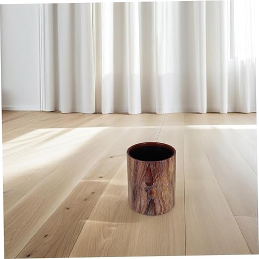 NUOBESTY Rustic Wood Grain Trash Can Vintage Uncovered Wastebasket for Home Office Kitchen and Bathroom Stylish Round Design Optimal Capacity for Daily Use Easy to Clean