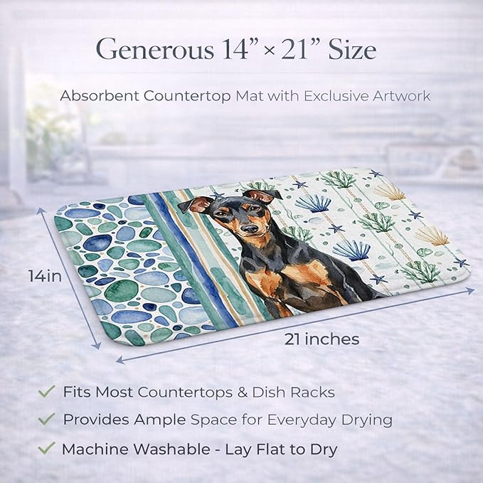 Caroline's Treasures Manchester Terrier Coastal Sea Glass Dish Drying Mat Absorbent Dish Drying Mat Pad for Kitchen Counter Dish Drainer Mat for Countertop 14 x 21 Multicolor