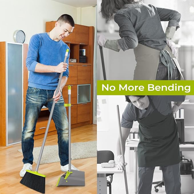 Broom and Dustpan Set with Long Handle 52 Standing Broom and Dust Pan Set for Home Kitchen Room Office Lobby Green