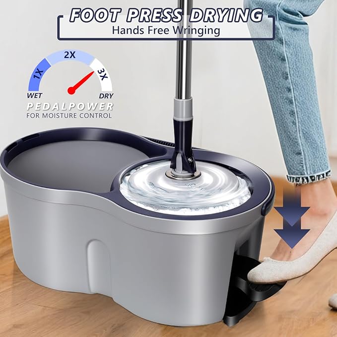 Spin Mop and Bucket SetMasthome EasyWring Microfiber Spin Mop with 3 Mop PadsPedal Spinning Mops and Bucket with Wringer Set for Floor Cleaning - Home &amp Office Suitable
