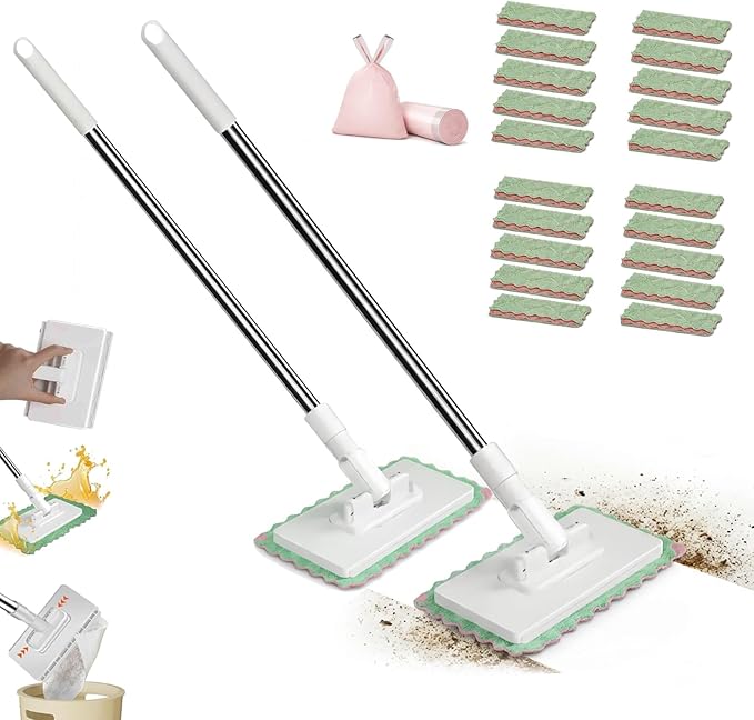 Clever Snap-Grip Mini Mop with 10 Reusable Cloths Snap Grip Mini Mop Set No Wash Dust Wet Dry Mops for Floor Wall Bathroom Kitchen(2pcs)