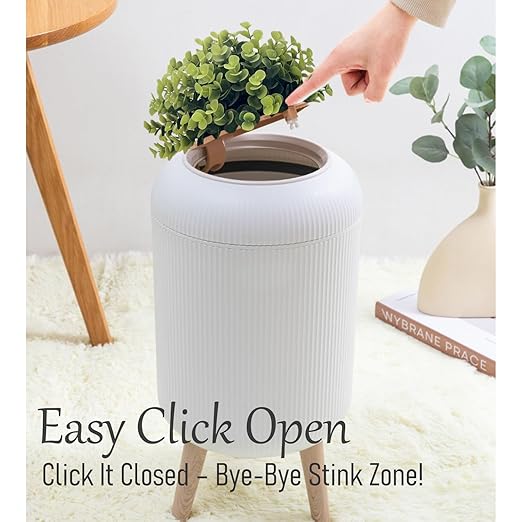 Yatmung Bathroom Trash Can with Lid - Small Bathroom Garbage Can - Bedroom Office Living Room Entryways - Disguised Decorative Trash Bin (Faux Plant) - Plastic Hidden Waste Basket - 2.7 Gal White