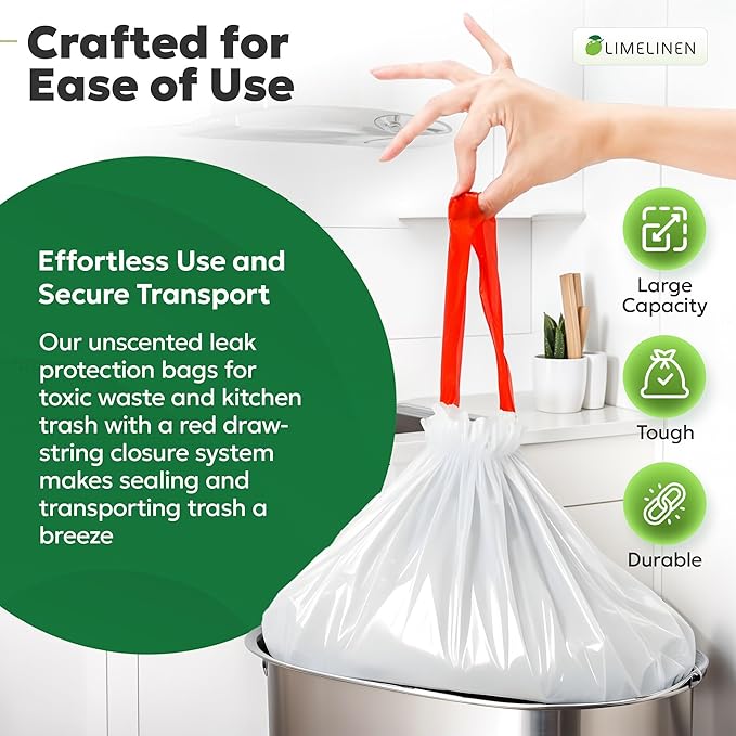 LIMELINEN Tall Kitchen Trash Bags with Drawstring 800 Count 13-gallon Trash Bag of 0.9 mil Thickness Leak and Odor-Resistant Heavy-Duty Plastic Garbage Bags for Home and Commercial Use