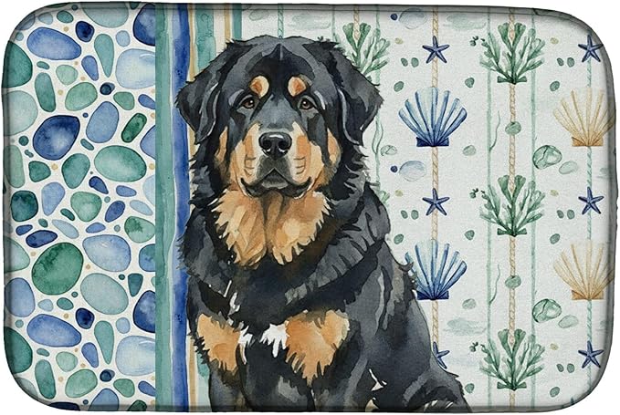 Caroline's Treasures Black and Tan Tibetan Mastiff Coastal Sea Glass Dish Drying Mat Absorbent Dish Drying Mat Pad for Kitchen Counter Dish Drainer Mat for Countertop 14 x 21 Multicolor