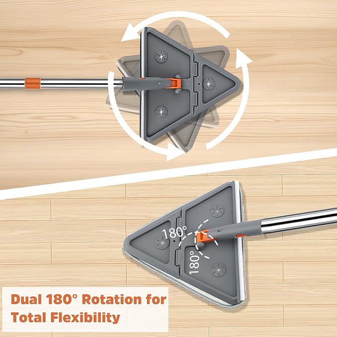 Wall Cleaner Mop with 94 Long Handle 2-in-1 Triangle &amp Rectangle Head with Squeegee 10 Washable Pads Baseboard Cleaner Tool for Walls Scrubber Ceilings Windows Glass Fans Doors Corners