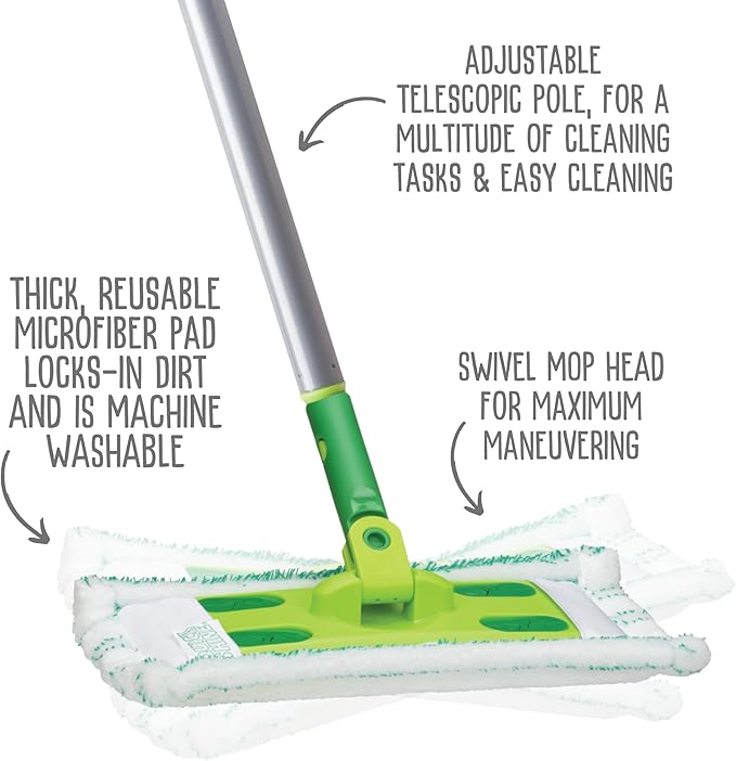 Quick Shine Hardwood Floor Clean + Polish Mop Kit w/ 3 Reusable Pads &amp 1-16 oz. Floor Luster w/Plant-Derived Carnauba | Use Wet + Dry | Safer Choice pH Neutral Ready to Use Formula