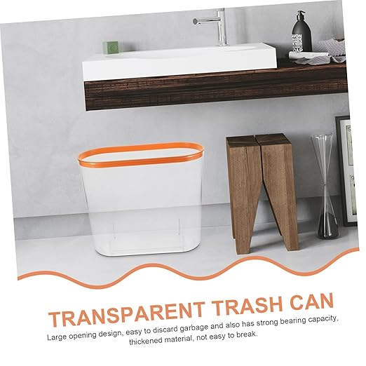 Transparent Plastic Wastebasket No Lid Compact Rubbish Bin for Kitchen Bedroom Bathroom Storage Container for Household Waste and Recycling and Space-Saving Design Red