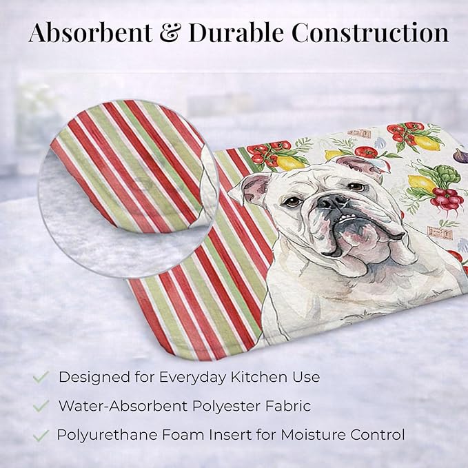 Caroline's Treasures White English Bulldog Vegetables Dish Drying Mat Absorbent Dish Drying Mat Pad for Kitchen Counter Dish Drainer Mat for Countertop 14 x 21 Multicolor