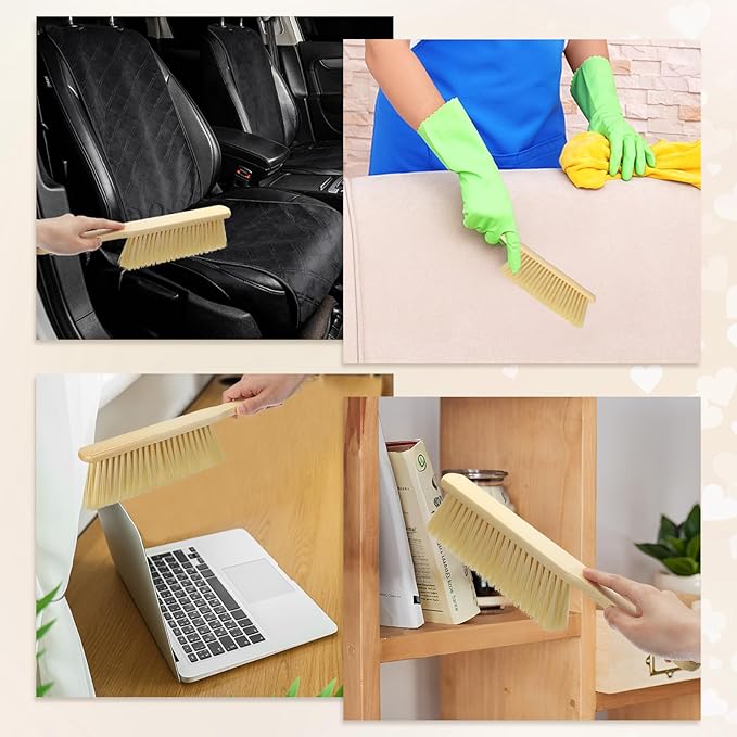 uxcell 8pcs Wooden Dust Brush 14 Inch Hand Broom Cleaning Brush Soft Bristle with Wood Handle for Bench Car Sofa Bed Fireplace Yellow