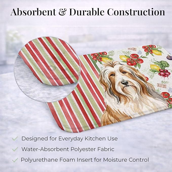 Caroline's Treasures Fawn Bearded Collie Vegetables Dish Drying Mat Absorbent Dish Drying Mat Pad for Kitchen Counter Dish Drainer Mat for Countertop 14 x 21 Multicolor