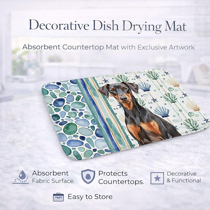 Caroline's Treasures German Pinscher Coastal Sea Glass Dish Drying Mat Absorbent Dish Drying Mat Pad for Kitchen Counter Dish Drainer Mat for Countertop 14 x 21 Multicolor