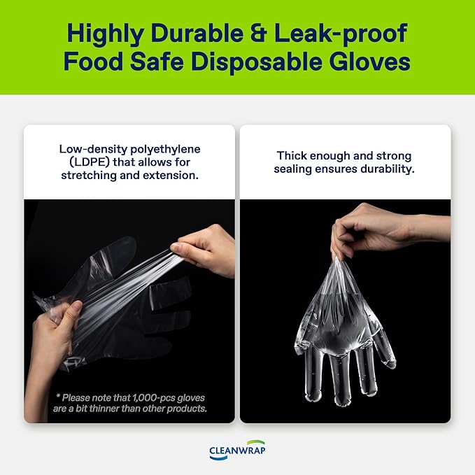 CLEANWRAP Disposable Gloves - LDPE BPA FREE (1000 Piece) + Zipper Bag (Medium 90 Bags) | Food Service Gloves Clean Gloves Disposable Disposable Plastic Gloves Korean Clean Vinyl Glove Plastic Gl