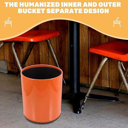 Plastic Wastebasket Trash Can Fire-Resistant Orange Household Bathroom Garbage Bin with Lid for Home Kitchen Office Use