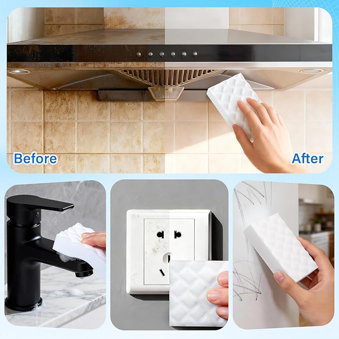 Magic Sponges Cleaning Eraser 100Pack 2X Density Stronger Melamine Sponge Foam Pads Multi-Functional Household Cleaner Dish Sponge Cleaning Supplies for Kitchen Bathroom Floor SinkWall Cleaner
