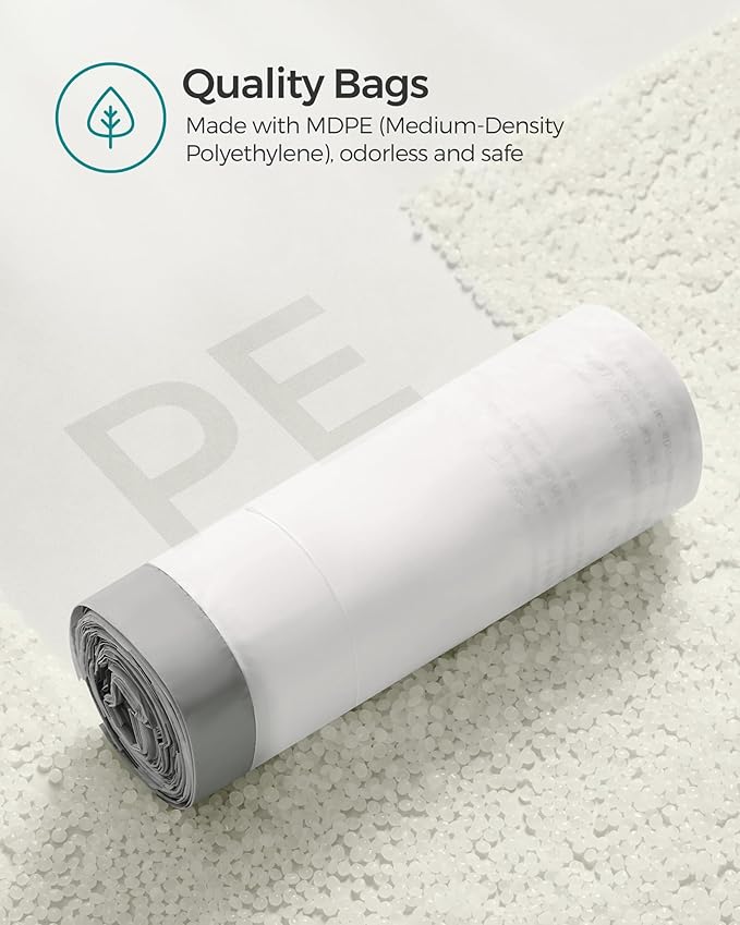 SONGMICS Trash Bags for 8-Gallon (30 L) Trash Cans Drawstring Kitchen Garbage Bags Pre-Separated Liner Code 30A 2 Rolls 90 Count White UKRB30A02