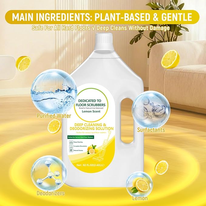 Floor Cleaning Solution Compatible with Tineco – 82 FL OZ Lemon Floor Cleaner – Long-Lasting Zesty Scent – For All Cordless Wet/Dry Vacuum Mop Cleaner &amp Robot Vacuums with Mopping