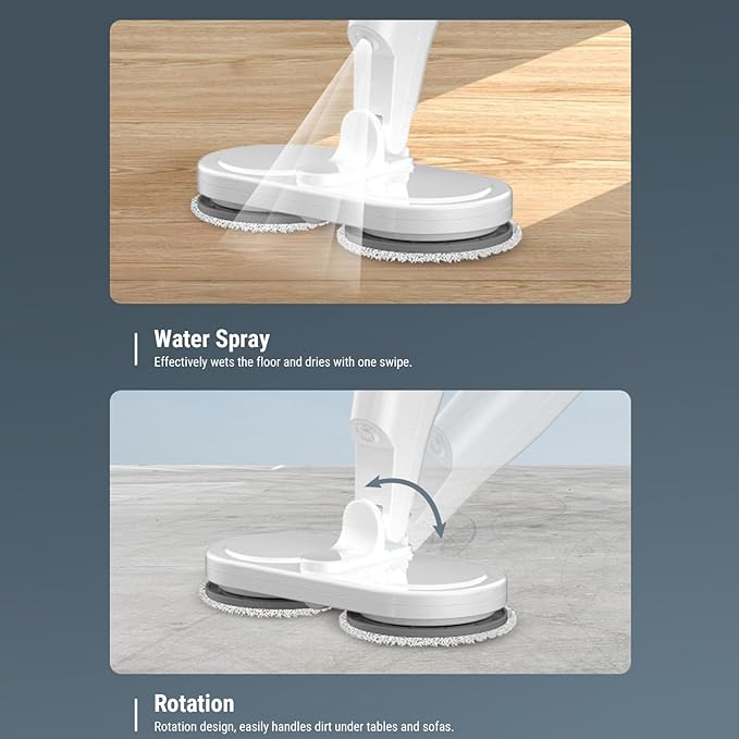 SUNGOOYUE Cordless Electric Mop USB Rechargeable Spin Mop Cleaner with Large Water Container and LED Light for Wet Dry Hard Floor Cleaning Wood Tile Laminate Floor Care