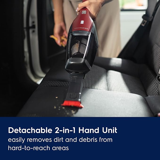 Electrolux Ergorapido Pet Cordless 2-in-1 Vacuum Cleaner with Motorized Pet Nozzle for Easy Pet Hair Removal 48-Minute Run Time 2 Power Modes Chili Red