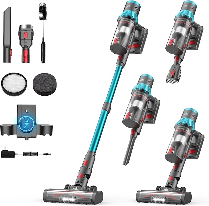 Cordless Vacuum Cleaner 55Kpa 70Mins Stick Vacuum for Home with LED Display and Self-Standing Vacuum with Anti-Tangle Brush&ampWall Mount Charging Vacuum Cleaners for Pet Hair/Carpets/Floors