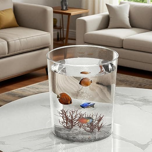 Okllen 6 Pack Clear Round Plastic Waste Baskets BPA-Free Trash Can Bin for Bathroom Kitchen Office Home 8x7.5x6.4