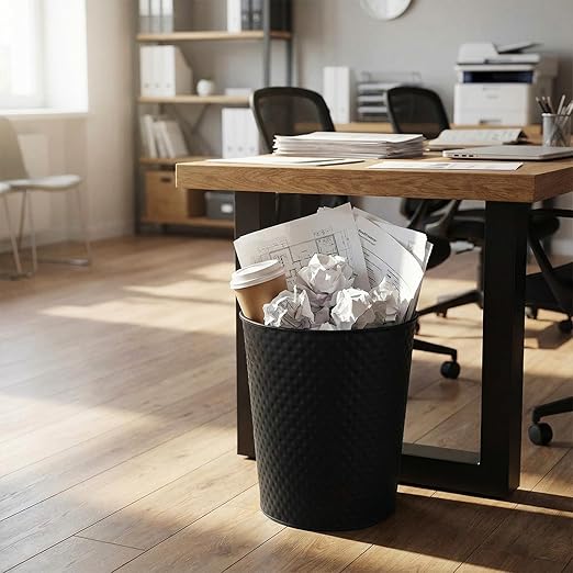 Suclain 2 Pcs Black Copper Trash Can-Handcrafted Hammered Metal Wastebasket Modern Decorative Garbage Can 6 Liters Round Trash Bin for Bathroom Bedroom Kitchen Office