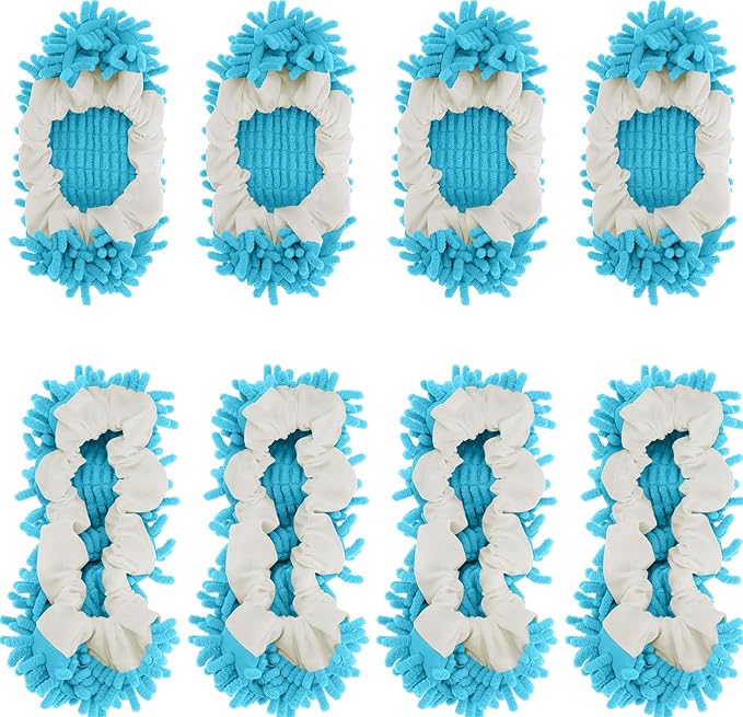 8 Pcs Mop Slippers Socks Floor CleaningMicrofiber Shoe Covers dust Washable Reusable for Woman Man House Kitchen (Blue)
