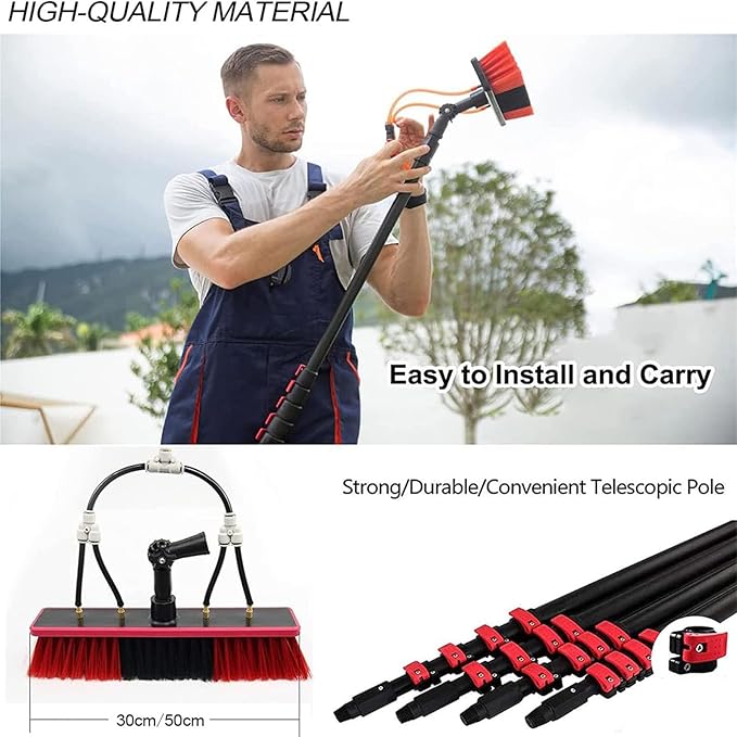 Solar Panel Cleaning Pole with 30cm Brush Head Professional Window Cleaning Tool for Photovoltaic Panels 10.8m Long Water Fed Pole