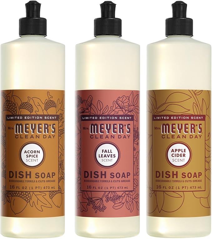 Mrs. MEYER'S CLEAN DAY Liquid Dish Soap 3 Pack Variety Acorn Spice Apple Cider Fall Leaves 16 OZ Each 1 CT