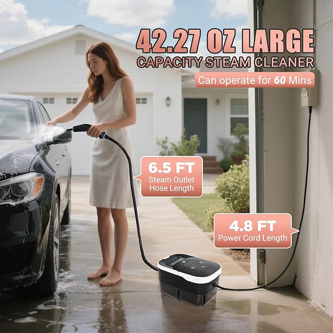 2500W Handheld Steam Cleaner10 Accessories with 8 Adjustable Pressures for Tile/Grease/Carpet 45oz Large Tank Chemical Free Cleaning Portable Multi-Surface Steamer for Home Cars Kitchens (White)