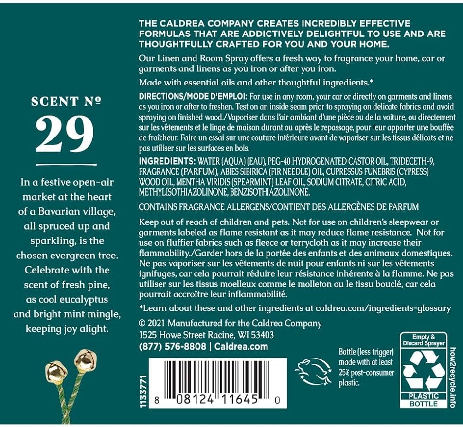 Caldrea Linen and Room Spray Air Freshener Made with Essential Oils Plant Derived Ingredients Juniper Laurel Mint Scent 16 oz