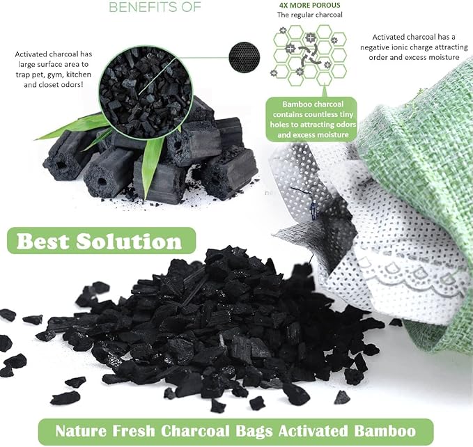 Charcoal Bamboo Bags nature fresh charcoal bags Activated Charcoal Odor Absorber Eliminator Bag (8 Green Brown Orange Blue)