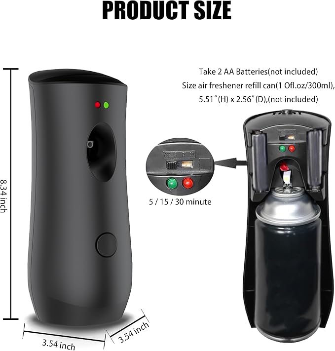 (4-Pack) Auto Air Freshener Spray Dispenser Free Stand or Wall Mounted Automatic Aerosol Aroma Machines are Widely Used in Hotels Bedrooms Airports Bathrooms Offices Commercial Places (Black 001)