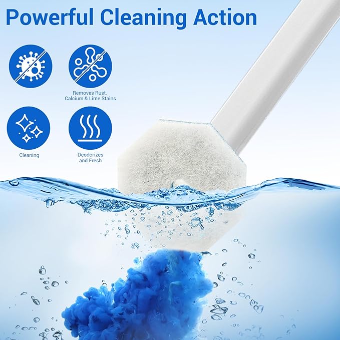 50 Counts Disposable Toilet Bowl Wand Refills 5X Cleaning Power Toilet Cleaner Refill Pads Deep Cleaning No Falling Apart Fresh Fragrance Compatible with Most Toilet Brushes