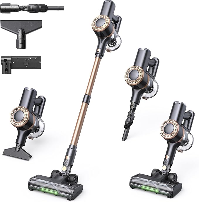 Cordless Vacuum Cleaner 30Kpa Stick Vacuum with Anti-Tangle Brush and Green Headlight Self-Standing Up to 45Mins Runtime Wireless Vacuum Cleaner for Pet Hair Carpet Hard Floor Home