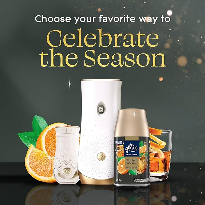 Glade Automatic Spray Starter Kit Bourbon &amp Citrus Scent 1 Holder + 3 Refills (6.2 oz Each) Adjustable Freshness