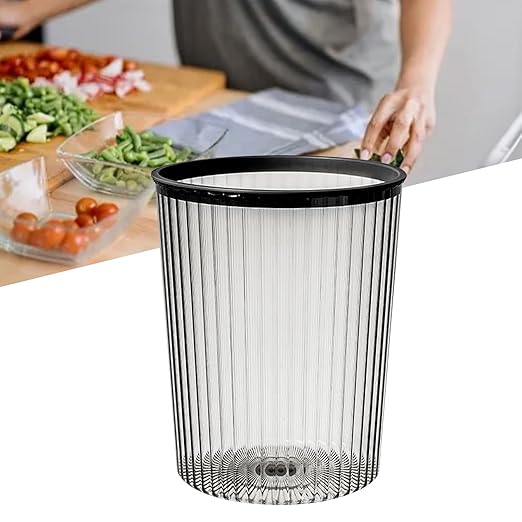 Clear Trash Can Garbage Bin Round Shape Clear Waste Basket Large Capacity Garbage Container with Top Rings for Bathroom Kitchen Dorm (Black)