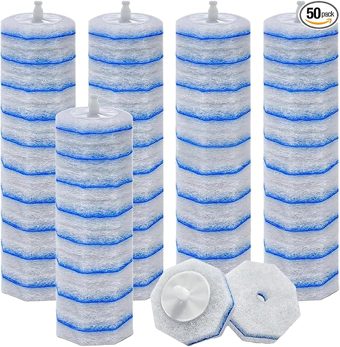 50-Pack Toilet Brush Refill Pads Compatible with Clorox Toilet Brush Handles - Disposable Toilet Cleaning Pads - Deep Cleaning Sponge Heads (Handle Not Included)