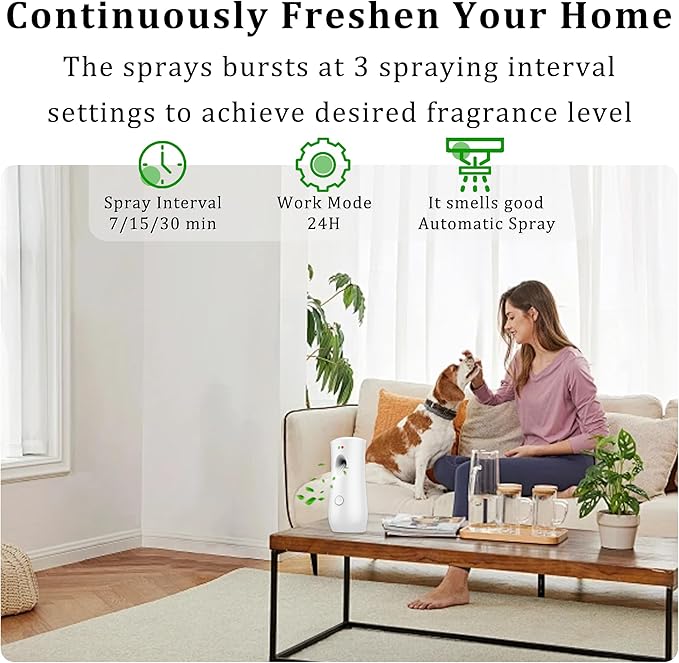 Automatic Air Freshener Spray Dispenser (4-Pack) Free Standing or Wall Mounted Adjustable Aromatherapy Machines for Home Indoor Bathrooms Offices Hotels and Commercial Places (White 001)