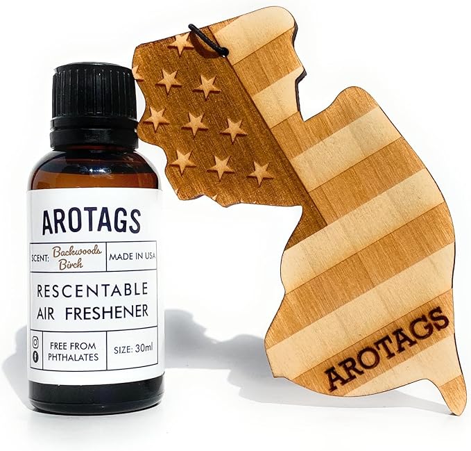 Arotags Car Air Freshener - Reusable Wood Diffuser - Hanging Odor Eliminator - New Jersey Patriot - Balsam &amp Cedar Scent