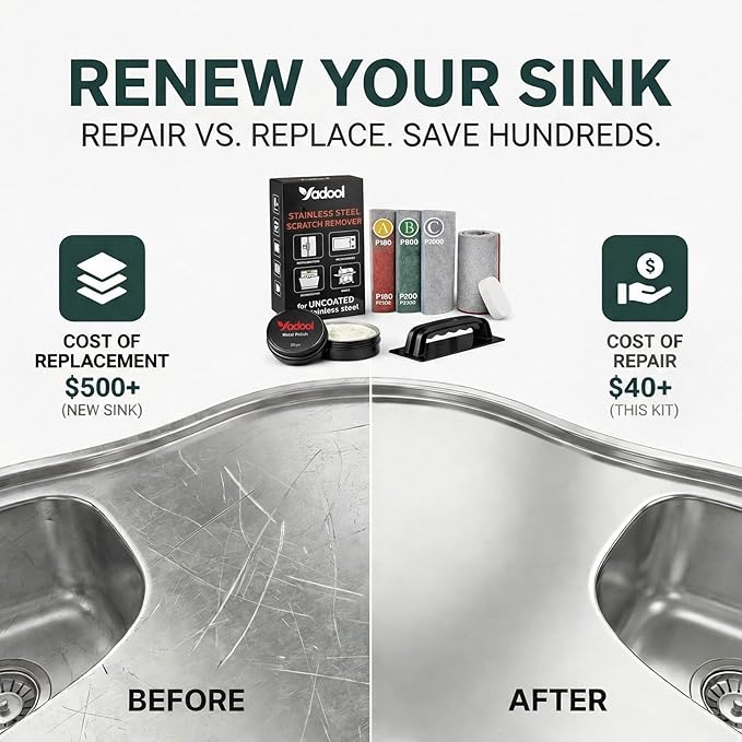 Stainless Steel Restaurant Equipment Scratch Remover Kit for Non-Coated Stainless Steel Surfaces Removes Scratches Scuffs Abrasions Restores Brushed Finish DIY Repair Solution