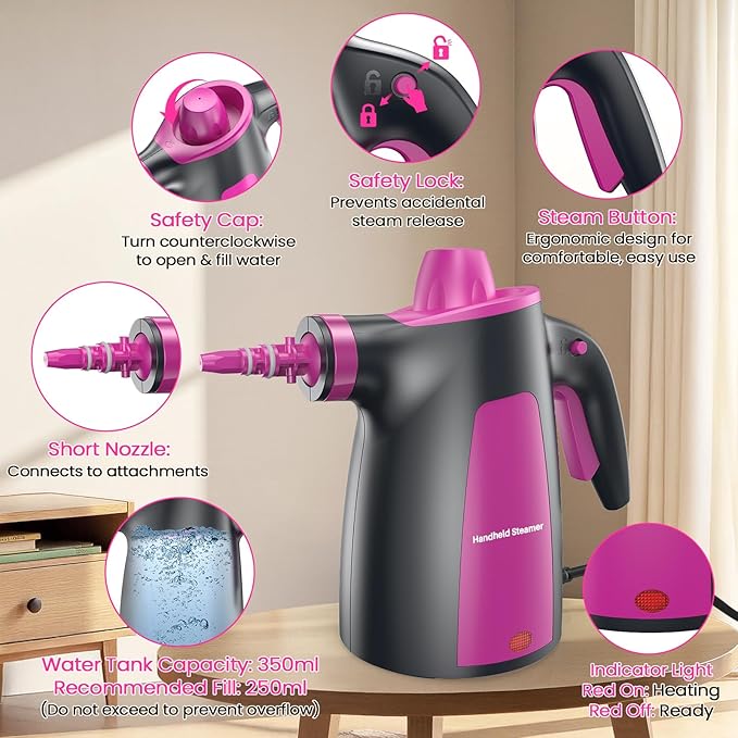 LABIGO Steam Cleaner Pressurized Handheld Multi-Surface Natural Steam Cleaner with 12pcs Accessory &amp Safety Lock Portable Steamer for Cleaning Home Kitchen Bathroom Car Upholstery Grout Wi
