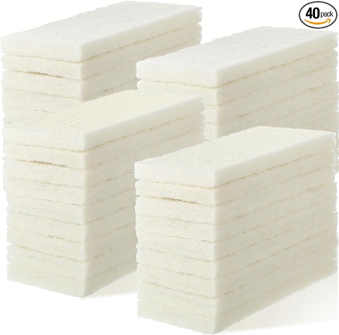40 Pieces Non Scratch Scrubbing Pad Reusable Kitchen White Dish Scrubber Scouring Sponge Pads Multi Purpose for Kitchen Household Cleaning Supplies 10 x 4 Inch
