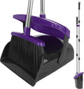 Broom and Dustpan Set 51 Long Handle Broom with Dustpan Combo Set Windproof and Self-Cleaning Teeth Purple Household Dust Pan Set Sweep Kitchen Office Lobby Pet Room