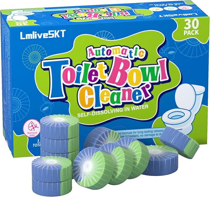 Automatic Toilet Bowl Cleaner Tablets 30-Pack Long-Lasting Toilet Tank Cleaner for Bathroom Blue Water Freshener Prevents Stains &amp Odor Safe for All Toilets (30 Blue and green)
