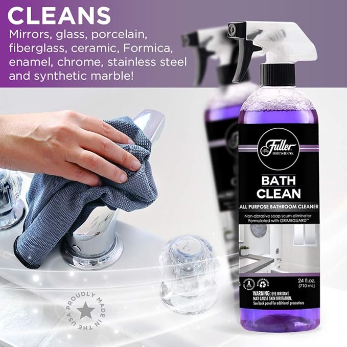 Fuller Brush Bath Clean – 24 oz Bathroom Cleaner Bottle with Spray– Dissolves Soap Scum Hard Water Stains &amp Mineral Build-Up – For Sinks Showers &amp Tubs – Pack of 2