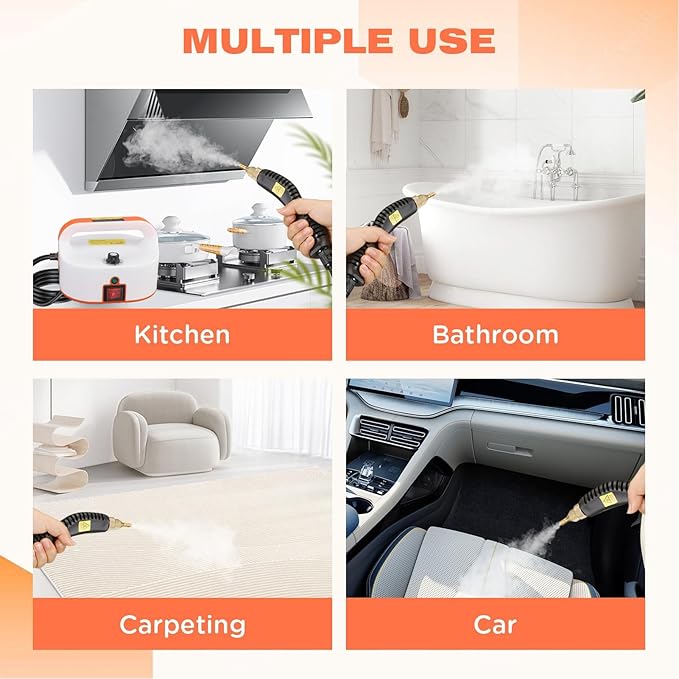 Portable 6 Speed Knob Pressurized Steam Cleaner Handheld 105°C Deep Cleaning for Floors Tiles Automotive Detailing Home Furnishings with Transparent Hose (US Plug 110V)