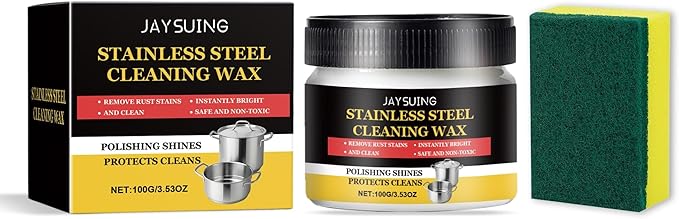 Stainless Steel Cleaner Paste - Removes Grease Water Stains &amp Rust Polishes Kitchen &amp Bathroom Surfaces(2PCS)