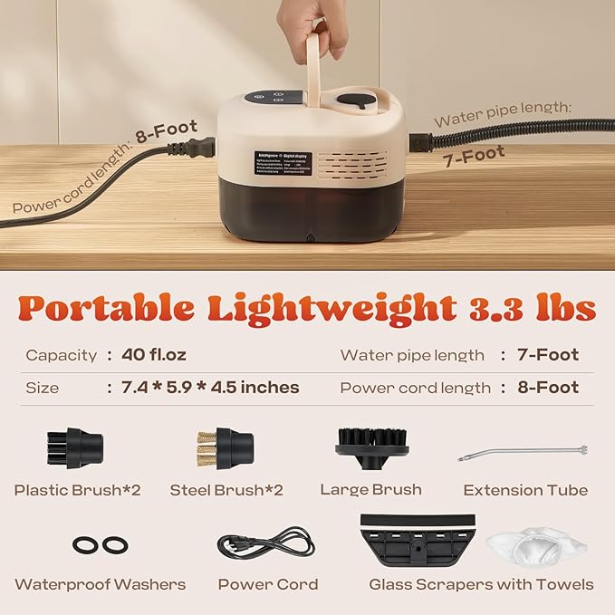 Moongiantgo Handheld Steam Cleaner Portable High Pressure Steamer for Cleaning for Home Kitchen Bathroom Pressurized Cleaning Machine for Car Detailing Grout Tile 1200ml Water Tank with Outlet