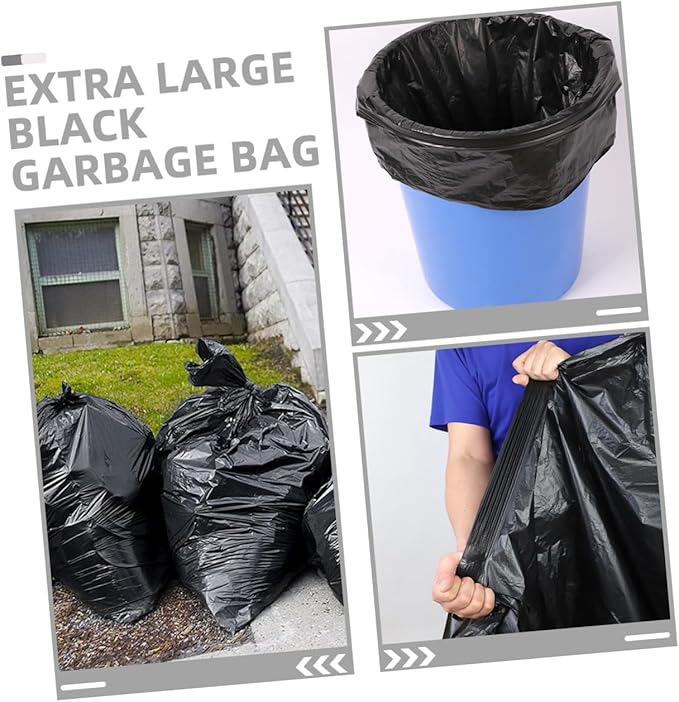 50pcs Large Garbage Bags Heavy Duty Trash Bags 80x100cm Black Commercial Contractor Rubbish for Outdoor Lawn Yard and Kitchen Use